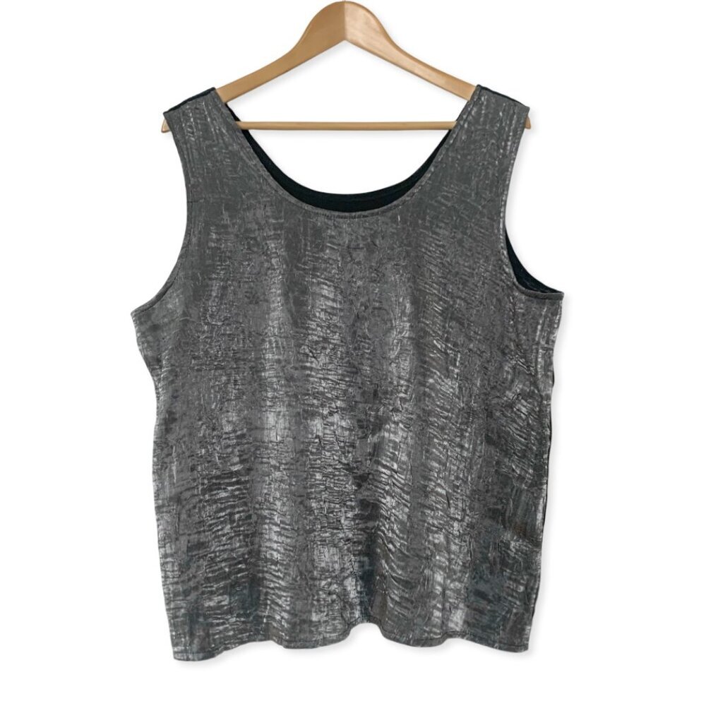 Vintage Y2K Shiny Silver Black Tank Top Cyber Punk Whimsigoth Witchy Grunge Rave